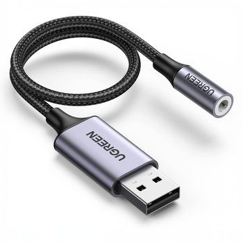 Внешняя звуковая карта Ugreen 1м USB 2.0 3.5 мм TRRS 24 бит 96 кГц Черный