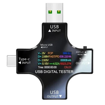 Багатофункціональний USB тестер J7-c Type-C USB QC3.0 / 3.6-32V / 8A. Цифровий ватметр, вольтметр, амперметр постійного струму, напруги для зарядок, павербанків, акб, кабелів