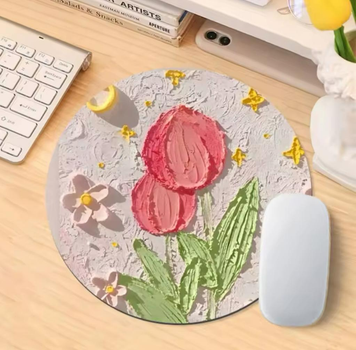Настольный круглый коврик для компьютерной мыши Tulips 4 нескользящая игровая поверхность с цветочным принтом, 20х20х0.2 см, разноцветный (97960033)