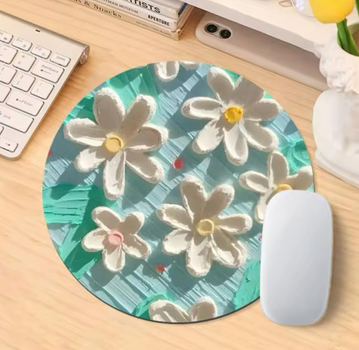 Настільний круглий килимок для комп'ютерної миші Daisies 1 нековзна ігрова поверхня з квітковим принтом, 20х20х0.2 см, різнобарвний (97960187)