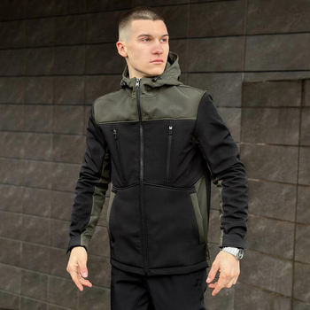 Костюм Pobedov Softshell Куртка з капюшоном + Штани на резинці хакі з чорним розмір S