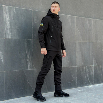 Тактична форма Pobedov Куртка утеплена синтепухом + Штани Softshell чорна розмір S
