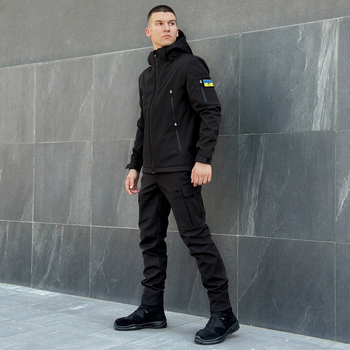 Костюм Pobedov Softshell Куртка с люверсами + Брюки утепленный микрофлисом черный размер 3XL