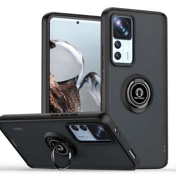 Чехол Fiji Colorframe для Xiaomi 12T / 12T Pro матовый бампер с кольцом подставкой Black