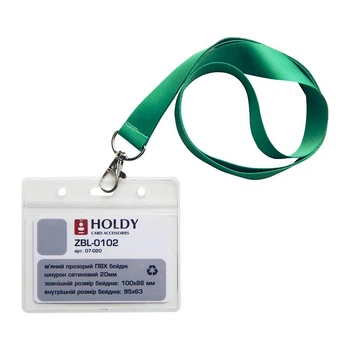Бейдж на шнурке горизонтальный HOLDY ZBL-0102 Зеленый 20 мм Один карабин 1 шт