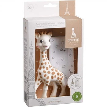 Игрушка прорезыватель для младенцев Sophie la girafe с мешочком для хранения, 100 % каучук