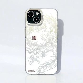 Чехол на iPhone 12 Pro глянцевый с драконом, защитный, Белый