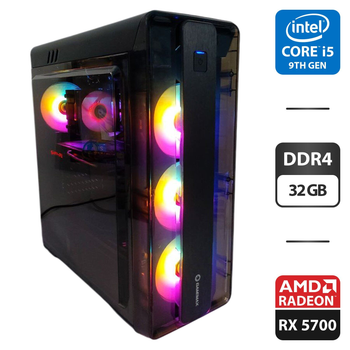 Игровой ПК GameMax MoonLight MFG G511 Tower / Intel Core i5-9400 (6 ядер по 2.9 - 4.1 GHz) / 32 GB DDR4 / 256 GB SSD M.2 + 512 GB SSD M.2 + 500 GB HDD / AMD Radeon RX 5700, 8 GB GDDR6, 256-bit / 600Wб/у
