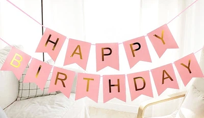 Гірлянда прапорці Happy Birthday one size рожевий