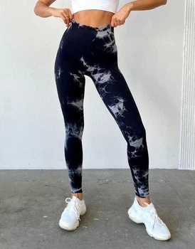Спортивні жіночі лосини Marble Tie-Dye з ефектом Push Up для фітнесу та йоги Безшовні Мармурові XS-S Чорні з білим (4792S)