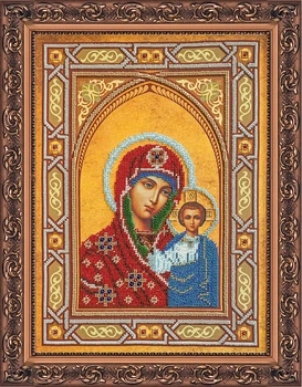 Набір для вишивання бісером на натуральному полотні Ікона Богородиця Казанська часткова вишивка 28,5x38,5 см
