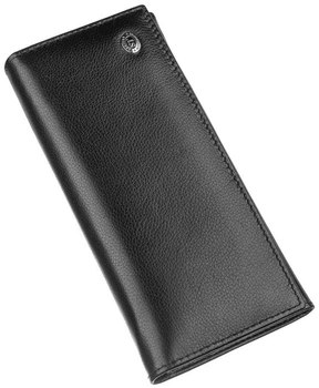 Кожаный кошелек женский из натуральной кожи горизонтальный портмоне длинный вместительный для карт на магните черный 66550