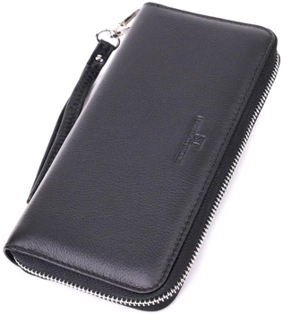 Кошелек-клатч унисекс ST Leather черный кожаный большой на молнии 3 отделения с ремешком 55555