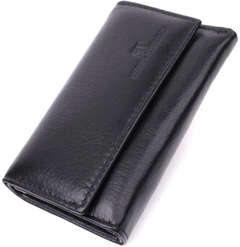 Кожаная ключница ST Leather черная на кнопках с отделением для купюр и 6 карабинами 12х7 5 см 56006