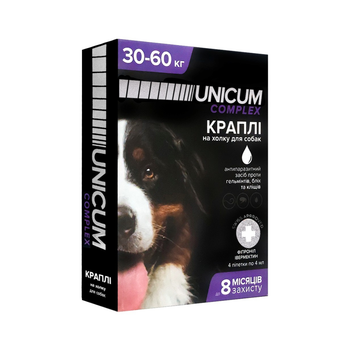 Краплі Unicum COMPLEX 16мл від гельмінтів бліх та кліщів на холку для собак 30-60 кг