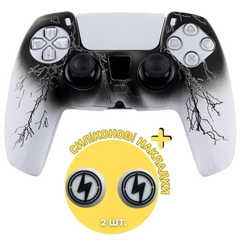 Качественный защитный силиконовый чехол Black Lightning для геймпада Sony DualSense PS5 + накладки на стики