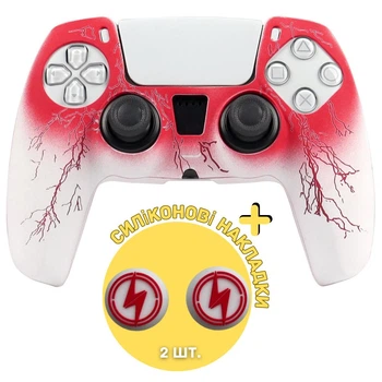 Якісний захисний силіконовий чохол Red Lightning для геймпаду Sony DualSense PS5 + накладки на стіки