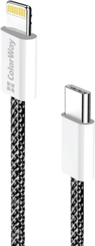 Кабель ColorWay Type-C - Apple Lightning (braided cotton) (PD Fast Charging 27W) 2 м Чорний (CW-CBPDCL068-BK)