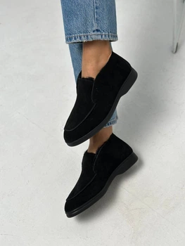 Лоферы зимние женские ShoesBand Черные натуральная замша на меху 40 (25,5 см) (S63101з)