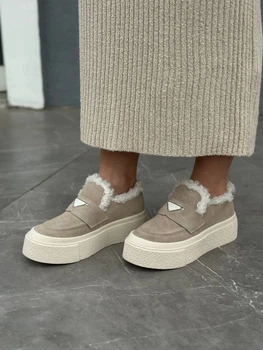 Лофери жіночі зимові ShoesBand Пісочного кольору натуральна замша 38 (24,5-25 см) (S94201-2з)