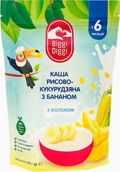 Молочна каша Biggi Diggi рисово-кукурудзяна з бананом для дітей з 6 місяців 200 г (8606019651985)