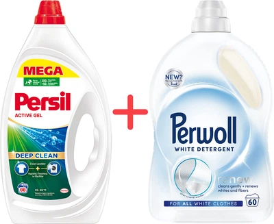 Набір гелів для прання Persil Active Gel Deep Clean 3.96 л 88 циклів прання + Perwoll для прання білих речей 3 л (9000101561845/9000101809688)