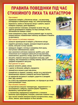 Стенд «Правила поведінки під час стихійного лиха та катастроф» 600мм×800мм (Арт1005)
