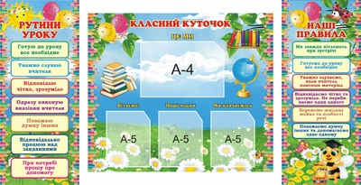 Набір стендів для НУШ «Класний уголок рутини уроку та наші правила»(Арт0066)