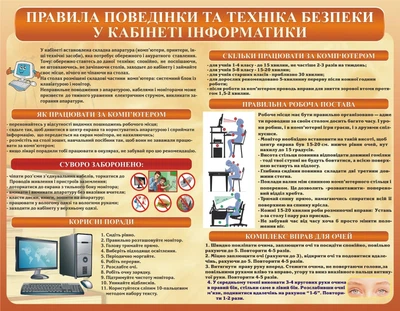 Стенд «Правила поведінки та техніка безпеки у кабінеті інформатики» 900мм×700мм (Арт1331)