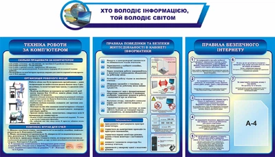 Набір з 4-х стендів для кабінету інформатики синій для школи ліцею гімназії (Арт0148)