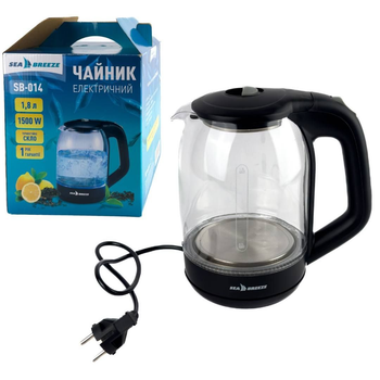Электрочайник Sea Breeze SB-014 стекло 1.8 л черный