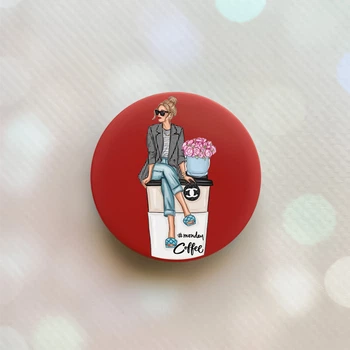 Держатель для смартфона / планшета попсокет Popsocket Красный :: Девушка на кофе (принт 228)