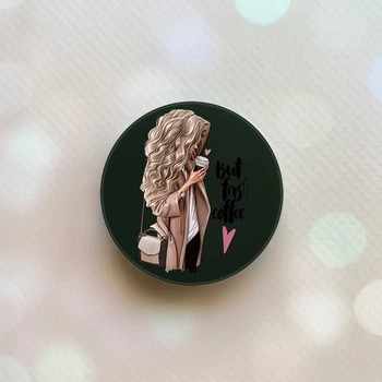 Держатель для смартфона / планшета попсокет Popsocket Черный :: Девушка с кофе (принт 114)