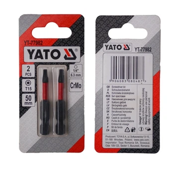 Насадка викруткова TORX T15 х 50 мм. HEX 1/4", хром-молібден, 2 шт. YATO (YT-77982)
