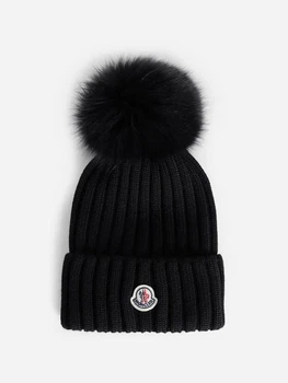 Шапка женская Moncler Patch Pompom Beanie Hat MB-10007 Black