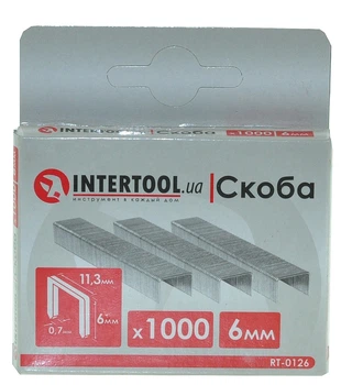 Скоба INTERTOOL каленая 6мм, уп. 1000шт., ширина 11.3мм*сечение 0.70мм