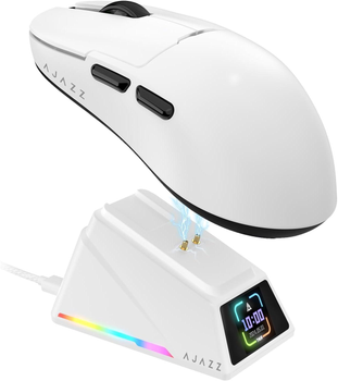 Игровая Мышь AJAZZ AJ159 APEX White 2.4G/Bluetooth/Кабель Магнитная Зарядная Док-Станция С Экранчиком, PAW3950, 42K DPI, 56g.