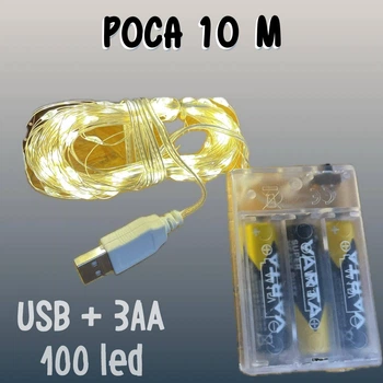 Роса гірлянда, капля 10 м від USB або батарейок, тепло білий колір