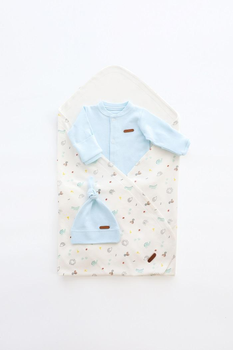 Дитячий комплект (чоловічок + шапочка + плед) для новонароджених MagBaby Liam 62 см Блакитний