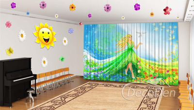 Весенние Фото Шторы в детский сад PHOTODECOR "Девушка весна"