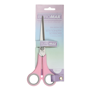 Ножиці BuroMax Pastel 17 см з гумовими вставками рожеві (BM.4504-10)