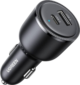 Автомобільний зарядний пристрій Ugreen EC701 1xUSB-C 1xUSB-A 63W QC3.0 Чорний (UGR-35023)