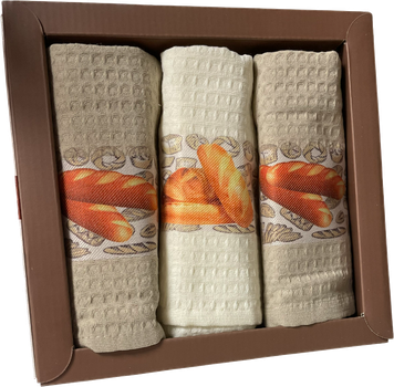 Набор 3 вафельных полотенца Nilteks Towels кухонные 40x60 см Lux 3d Bread (TC303375768)