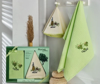 Набор 2 вафельных полотенца Nilteks Towels кухонные 50x70 см + 50x50 см Mari̇sol Oli̇ve (TC303375780)