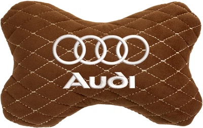 Подушка на подголовник EVAtech 27 х 16 см Audi Коричневая с коричневой нитью (SPALMRZZV095)