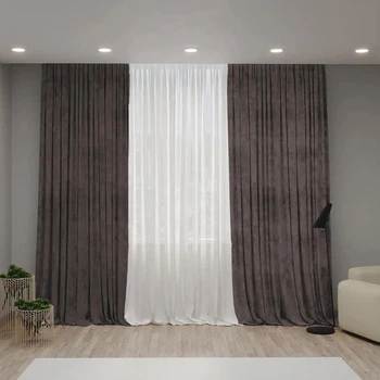 Комплект штор MANA бархат-венецианка 150*245см, две шторы. Цвет серо-коричневый (bv 43).