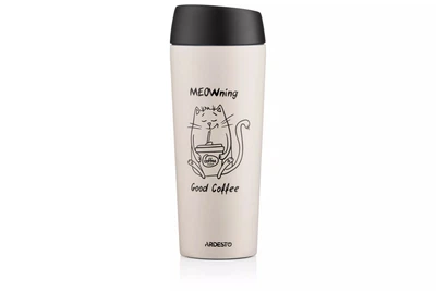 Термокружка Ardesto Сoffee Time Meowning AR-2645-WС 450 мл бежевая