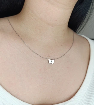 Колье серебряное с цирконием "Бабочка" 42-44 см Арт.12000