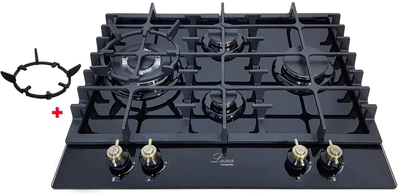 Варочная поверхность газовая Luxor RG 680 Classico BK Kuprum турбо конфорка слева + подставка Wok в подарок, черный