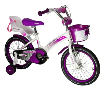 Детский велосипед Kids Bike Crosser 3 - 16 фиолетовый с дополнительными колесами для девочек от 5 лет легкий надежный с ножным и ободным тормозом 16 дюймов стальная рама